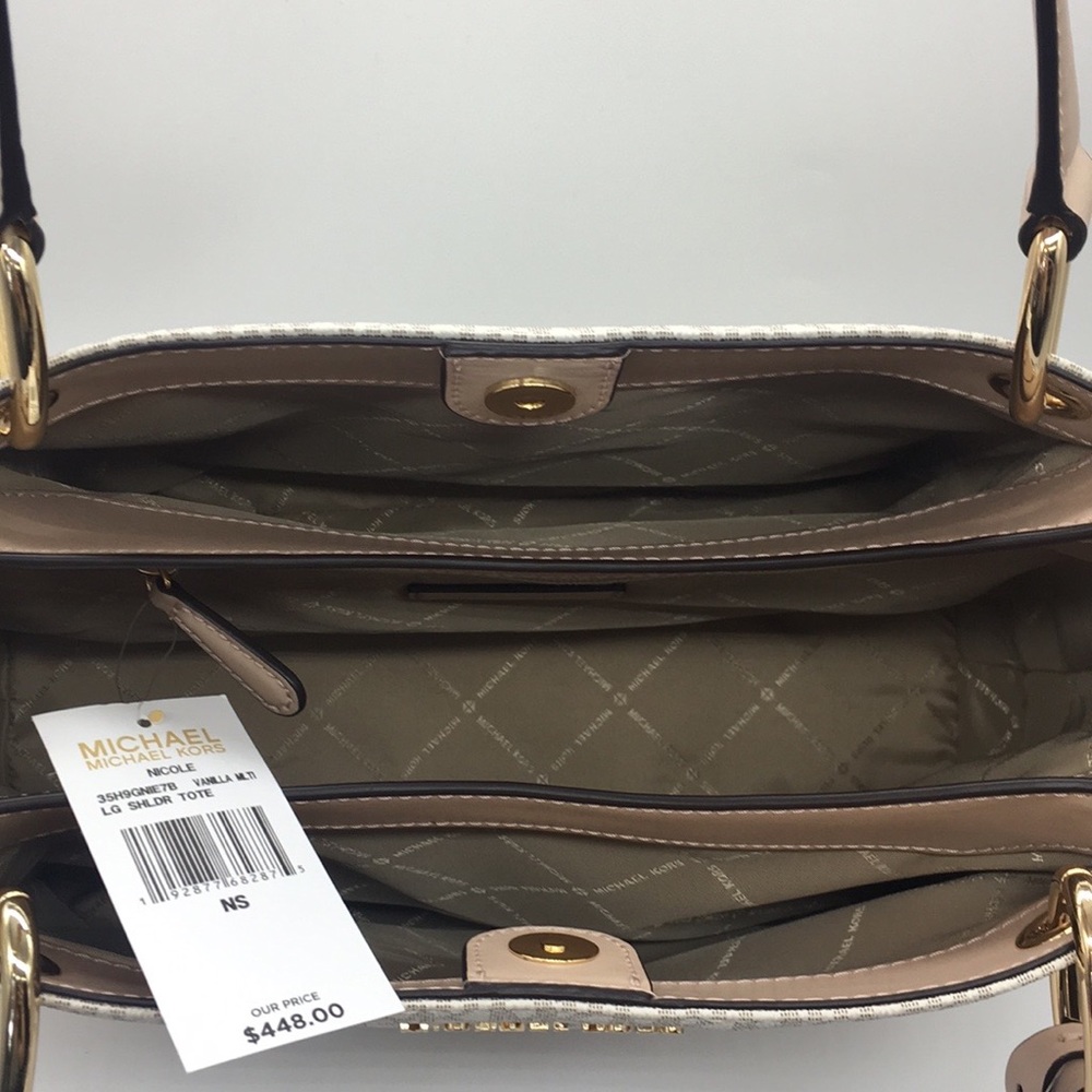 MICHAEL KORS NICOLE LG SHLDR TOTE VANILLA MLTI - Picture 6 of 8